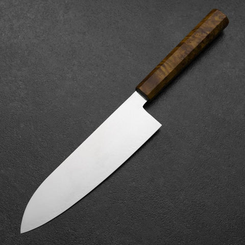 Santoku VG-10 Damas Manche en Bois de Bouleau Jaune Brun 180mm-[Musashi]-[Couteaux de cuisine japonais]