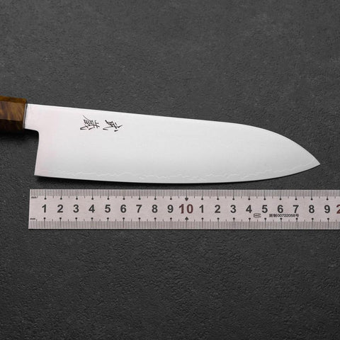 Santoku VG-10 Damas Manche en Bois de Bouleau Jaune Brun 180mm-[Musashi]-[Couteaux de cuisine japonais]