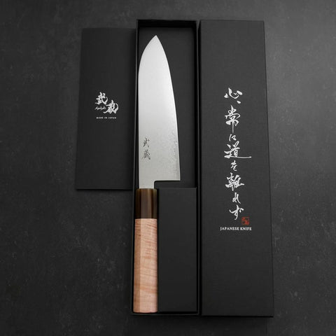 Santoku VG-10 Damas Manche en Buffle et Érable Rose 180mm-[Musashi]-[Couteaux de cuisine japonais]