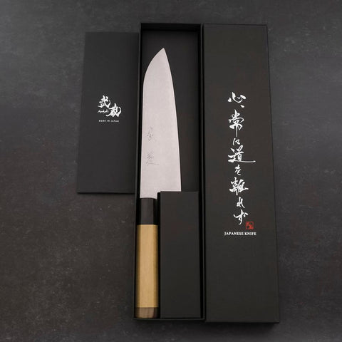 Santoku VG-10 Damas Manche en Magnolia avec embouts en buffle double 180mm-[Musashi]-[Couteaux de cuisine japonais]