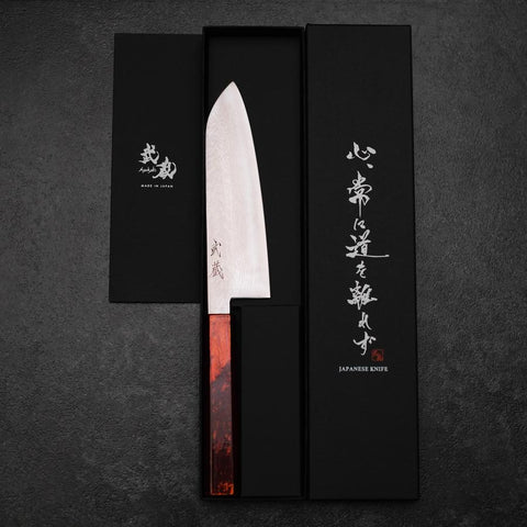 Santoku VG-10 Damas Yamanaka Manche Urushi Noir 165mm-[Musashi]-[Couteaux de cuisine japonais]