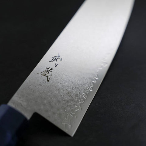 Santoku VG-10 Damascus Blue Birch Handle 180mm (7”)-[Musashi]-[Couteaux de cuisine japonais]