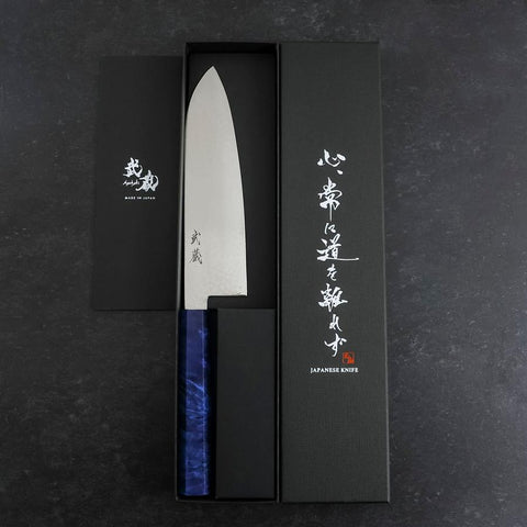 Santoku VG-10 Damascus Blue Birch Handle 180mm (7”)-[Musashi]-[Couteaux de cuisine japonais]