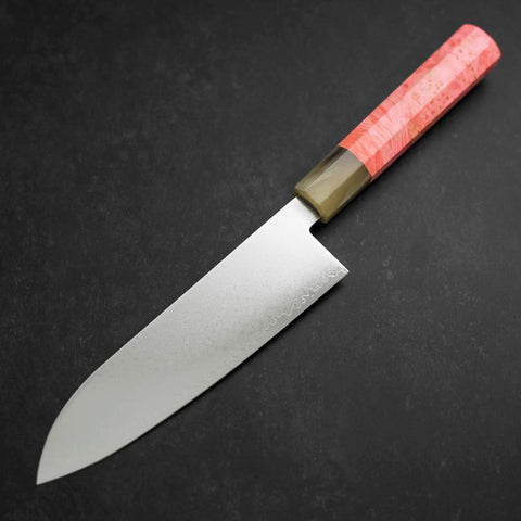 Santoku VG-10 Damascus Buffalo Dark Pink Maple Handle 180mm