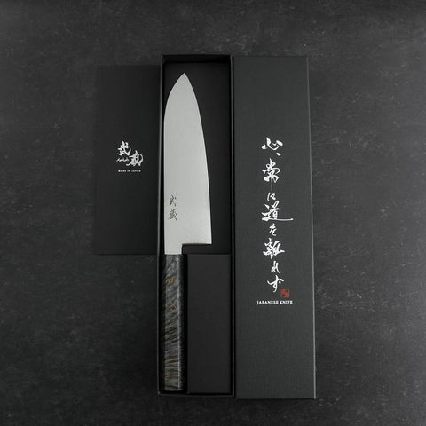 Santoku VG-10 Damascus Gray Birch Handle 180mm (7”)-[Musashi]-[Couteaux de cuisine japonais]
