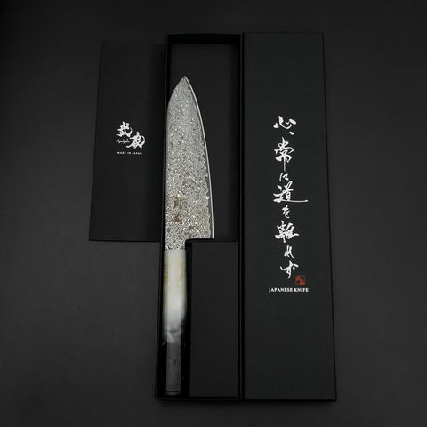 Santoku VG-10 Damascus Ocean White Black Gold Handle 165mm (6.5”)-[Musashi]-[Japanese-Kitchen-Knives]