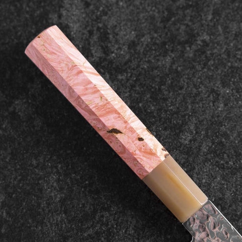 Santoku VG-10 Miroir Tsuchime Damas Manche en Buffle et Érable Rose foncé 170mm-[Musashi]-[Couteaux de cuisine japonais]