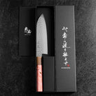 Santoku VG-10 Miroir Tsuchime Damas Manche en Buffle et Érable Rose foncé 170mm-[Musashi]-[Couteaux de cuisine japonais]