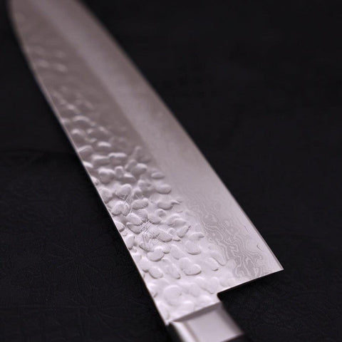 Santoku VG-10 Mirror Tsuchime Damascus Western Black Handle 180mm-[Musashi]-[Japanese-Kitchen-Knives]