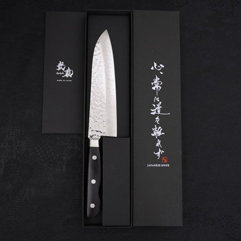 Santoku VG-10 Mirror Tsuchime Damascus Western Black Handle 180mm-[Musashi]-[Japanese-Kitchen-Knives]