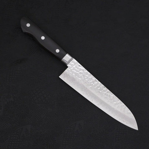 Santoku VG-10 Mirror Tsuchime Damascus Western Black Handle 180mm-[Musashi]-[Japanese-Kitchen-Knives]