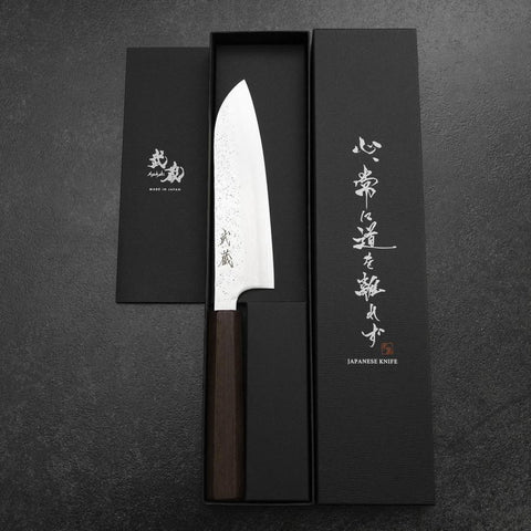 Santoku VG-10 Nashiji Manche en Bois de Wengé 165mm-[Musashi]-[Couteaux de cuisine japonais]