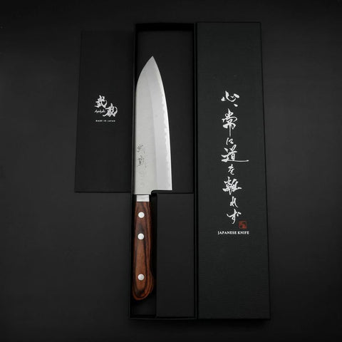 Santoku VG-10 Poli Manche Occidental en Acajou 165mm-[Musashi]-[Couteaux de cuisine japonais]