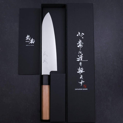 Santoku VG-10 Poli Manche en Cerisier Japonais 180mm-[Musashi]-[Couteaux de cuisine japonais]