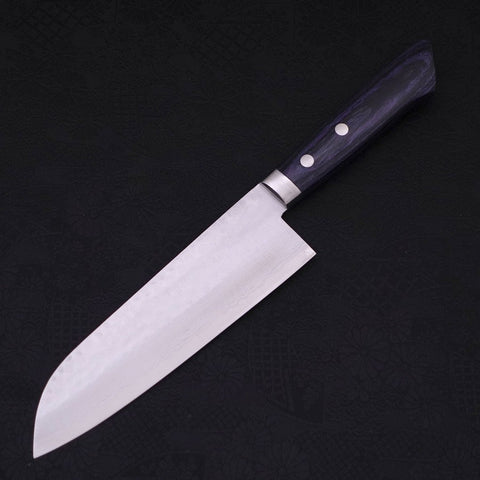 Santoku VG-10 Tsuchime Damas Manche Occidental Bleu Sombre 170mm-[Musashi]-[Couteaux de cuisine japonais]