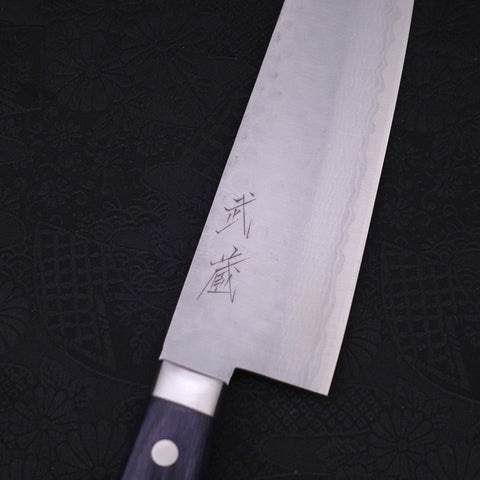 Santoku VG-10 Tsuchime Damas Manche Occidental Bleu Sombre 170mm-[Musashi]-[Couteaux de cuisine japonais]