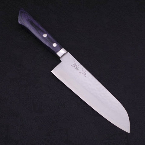 Santoku VG-10 Tsuchime Damas Manche Occidental Bleu Sombre 170mm-[Musashi]-[Couteaux de cuisine japonais]
