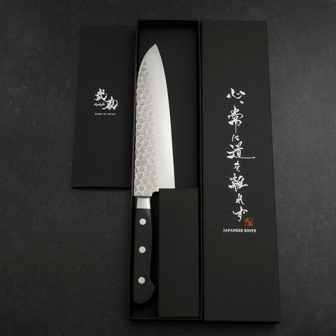 Santoku VG-10 Tsuchime Damascus Western Black Handle 180mm (7”)-[Musashi]-[Japanese-Kitchen-Knives]