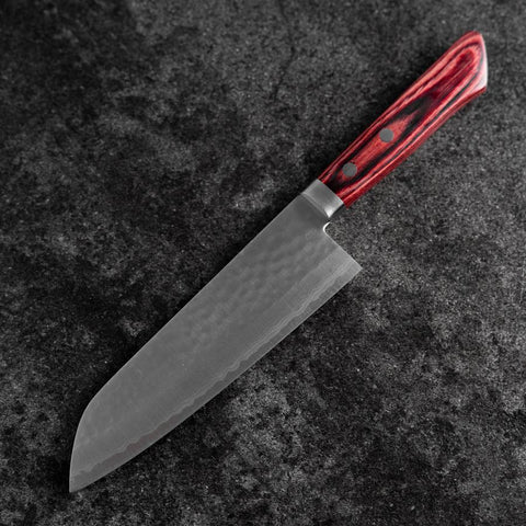 Santoku VG-10 Tsuchime Damas Manche Occidental Rouge 170mm-[Musashi]-[Couteaux de cuisine japonais]