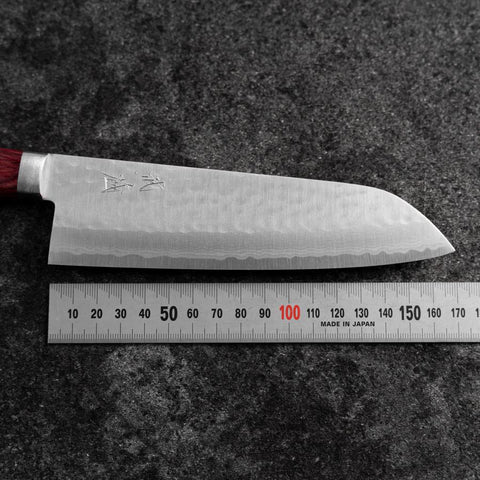 Santoku VG-10 Tsuchime Damas Manche Occidental Rouge 170mm-[Musashi]-[Couteaux de cuisine japonais]