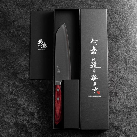 Santoku VG-10 Tsuchime Damas Manche Occidental Rouge 170mm-[Musashi]-[Couteaux de cuisine japonais]