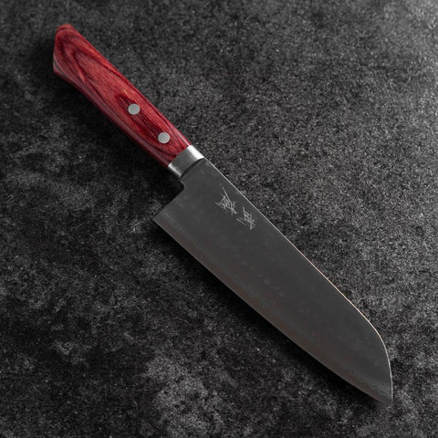 Santoku VG-10 Tsuchime Damas Manche Occidental Rouge 170mm-[Musashi]-[Couteaux de cuisine japonais]