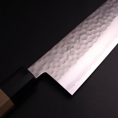 Santoku VG-10 Tsuchime Damas Manche en Buffle et Magnolia 165mm-[Musashi]-[Couteaux de cuisine japonais]