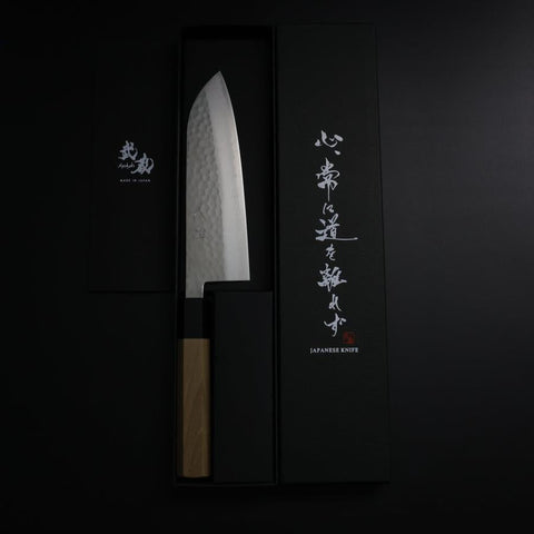 Santoku VG-10 Tsuchime Damas Manche en Buffle et Magnolia 165mm-[Musashi]-[Couteaux de cuisine japonais]