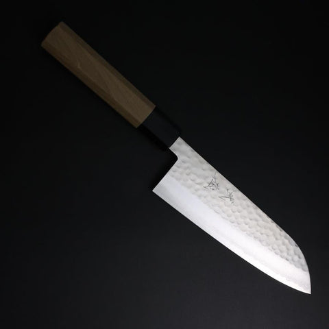 Santoku VG-10 Tsuchime Damas Manche en Buffle et Magnolia 165mm-[Musashi]-[Couteaux de cuisine japonais]