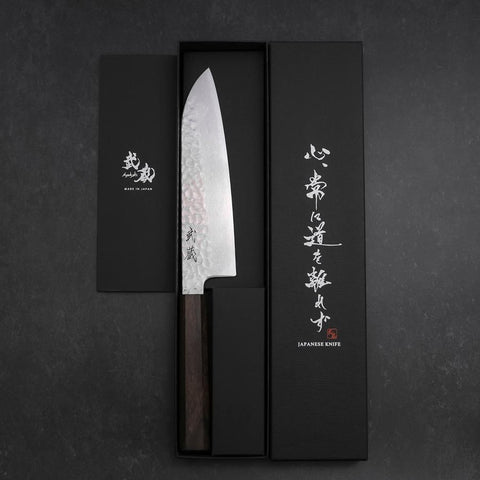 Santoku VG-10 Tsuchime Damas Manche en Frêne 180mm-[Musashi]-[Couteaux de cuisine japonais]