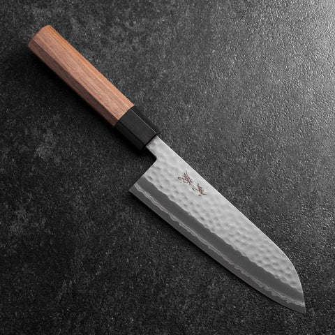 Santoku VG-10 Tsuchime Damas Manche en Noyer 165mm-[Musashi]-[Couteaux de cuisine japonais]