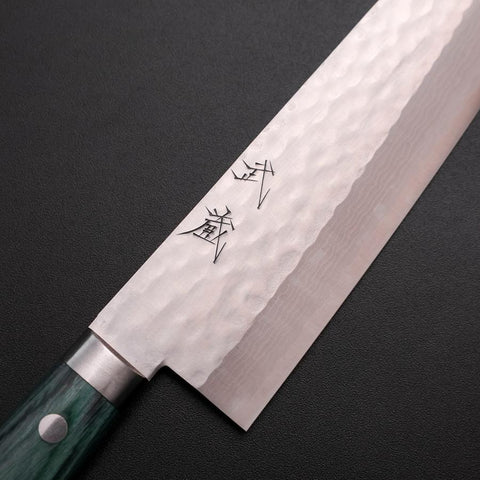 Santoku VG-10 Tsuchime Damast Manche Occidental Vert 170mm-[Musashi]-[Couteaux de cuisine japonais]