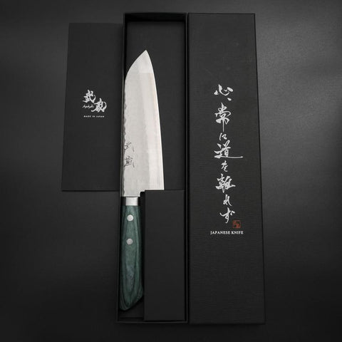 Santoku VG-10 Tsuchime Damast Manche Occidental Vert 170mm-[Musashi]-[Couteaux de cuisine japonais]