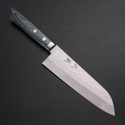 Santoku VG-10 Tsuchime Damast Manche Occidental Vert 170mm-[Musashi]-[Couteaux de cuisine japonais]