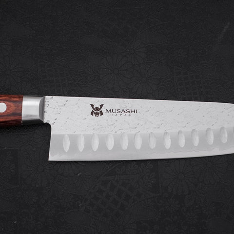 Santoku VG-10 Tsuchime Manche Occidental Marron 180mm-[Musashi]-[Couteaux de cuisine japonais]