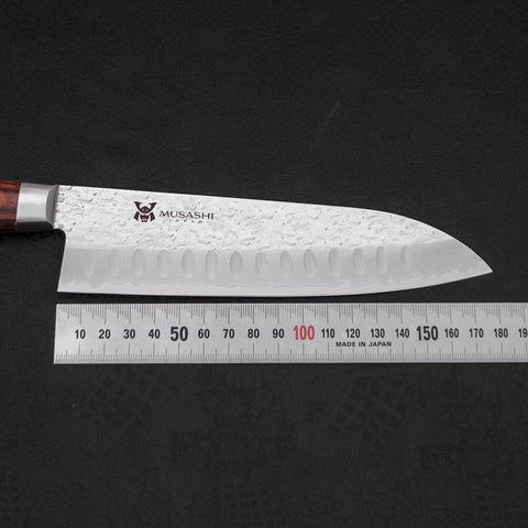 Santoku VG-10 Tsuchime Manche Occidental Marron 180mm-[Musashi]-[Couteaux de cuisine japonais]