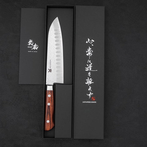 Santoku VG-10 Tsuchime Manche Occidental Marron 180mm-[Musashi]-[Couteaux de cuisine japonais]