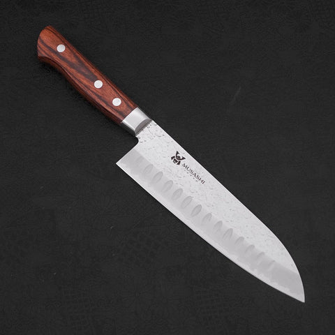 Santoku VG-10 Tsuchime Manche Occidental Marron 180mm-[Musashi]-[Couteaux de cuisine japonais]