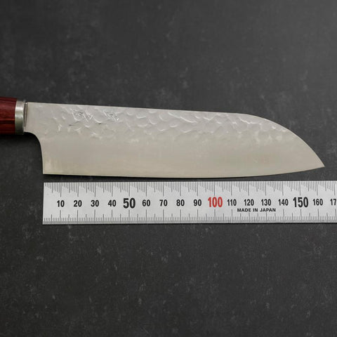 Santoku VG-10 Tsuchime Manche Occidental Rouge 165mm-[Musashi]-[Couteaux de cuisine japonais]