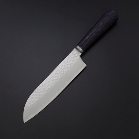 Santoku VG-10 Tsuchime Manche Oval en Acajou 165mm-[Musashi]-[Couteaux de cuisine japonais]
