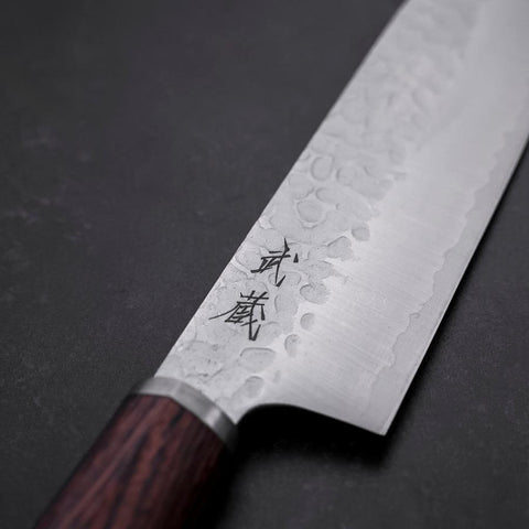 Santoku VG-10 Tsuchime Manche Oval en Acajou 165mm-[Musashi]-[Couteaux de cuisine japonais]