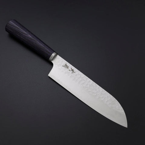 Santoku VG-10 Tsuchime Manche Oval en Acajou 165mm-[Musashi]-[Couteaux de cuisine japonais]
