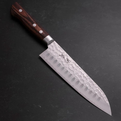 Santoku VG-10 Tsuchime Manche en Acajou 175mm-[Musashi]-[Couteaux de cuisine japonais]