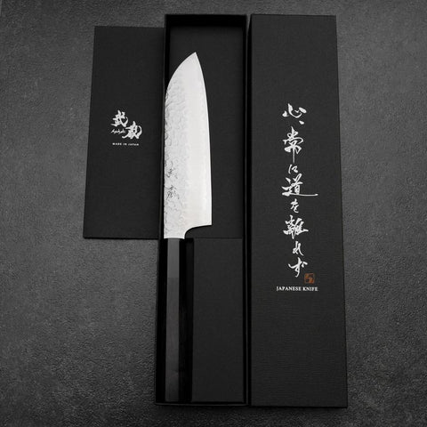 Santoku VG-10 Tsuchime Manche en Buffle et Ébène 165mm-[Musashi]-[Couteaux de cuisine japonais]