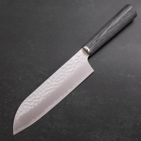 Santoku VG-10 Tsuchime Manche en Cerisier Anthracite 165mm-[Musashi]-[Couteaux de cuisine japonais]
