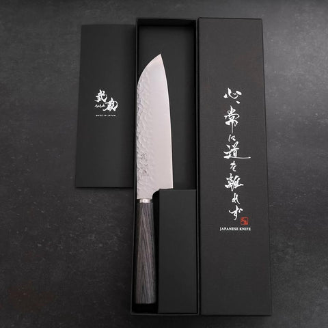 Santoku VG-10 Tsuchime Manche en Cerisier Anthracite 165mm-[Musashi]-[Couteaux de cuisine japonais]