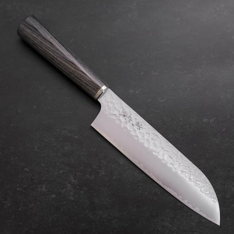Santoku VG-10 Tsuchime Manche en Cerisier Anthracite 165mm-[Musashi]-[Couteaux de cuisine japonais]