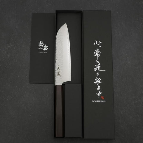 Santoku VG-10 Tsuchime Manche en Ébène 165mm-[Musashi]-[Couteaux de cuisine japonais]