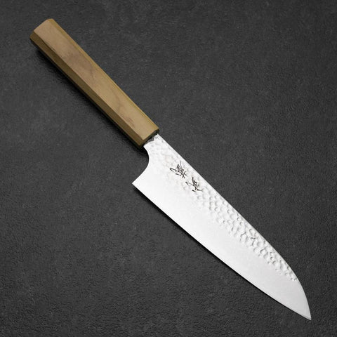 Santoku VG-10 Tsuchime Manche en Olivier 165mm-[Musashi]-[Couteaux de cuisine japonais]