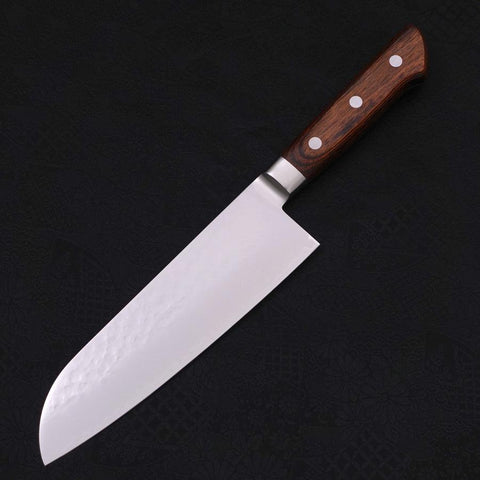 Santoku VG-5 Tsuchime Manche Occidental Marron 175mm-[Musashi]-[Couteaux de cuisine japonais]